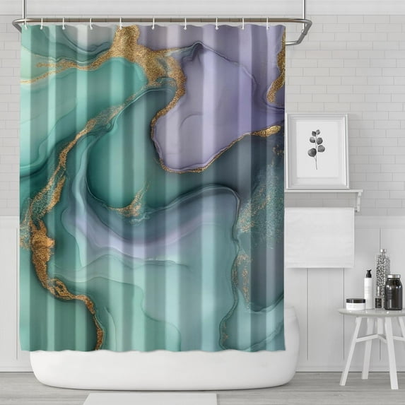 Green Purple Gold Marble Pattern Shower Curtain 72"x84" ,Bathroom Decorative Shower Curtains Set with 12 Hooks,Modern Waterproof Washable Shower Curtain