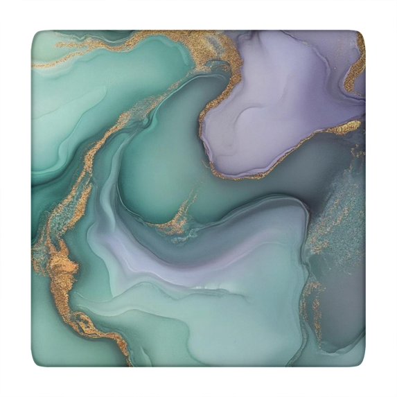 Green Purple Gold Marble Pattern Square Fitted Tablecloth with Elastic Edge,Square Table Cover,Washable Elastic Table Cover for Home Kitchen Party Decor 34"x34"