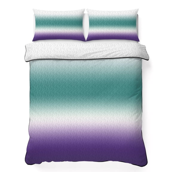 Green and Purple Gradient 3 Piece Quilt Bedding Set with 2 Pillow Shams, Minimalist Violet Turquoise Ombre Lightweight Bedspread Coverlet, Soft Breathable All Season Quilt, 68 x 98 Inch