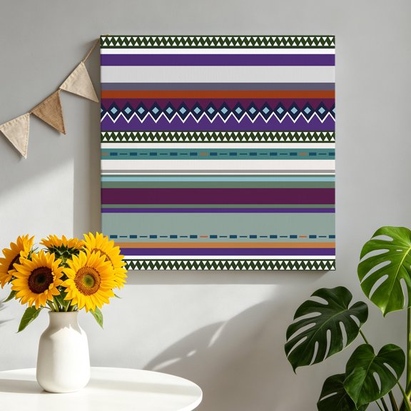 Green Purple Grey Orange Strip Canvas Wall Art, Boho Paisley Geometric Framed Canvas Wall Decor Picture Print Artwork Decorations for Living Room Office Ready to Hang 8" x 8"