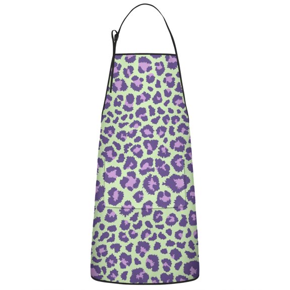 Green and Purple Of Leopard Print Apron-Garden Aprons for Women with Pockets-Cotton Linen Waterproof Kitchen Cooking Gardening Aprons Adjustable for Kitchen,Cooking,BBQ and Salon 33x27 Inch