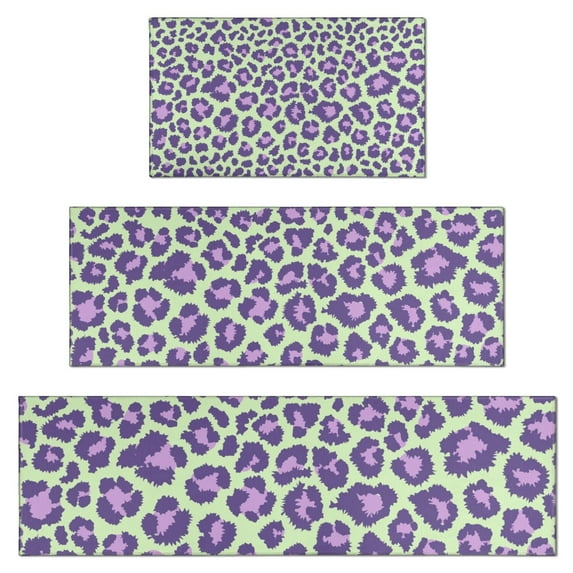 Green and Purple Of Leopard Print Kitchen Rugs Sets Of 3,Kitchen Runner Rugs Non Skid Washable,Decorative Kitchen Floor Mats for Kitchen,Sink,Laundry,17"x30"+ 17"x47" + 17"x59"