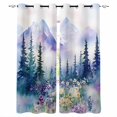 thumbnail image 1 of Green Purple Mountains Kitchen Curtains Watercolor Forest Wildflower Cafe Short Curtains for Bathroom Blackout Window Curtain Grommet Small Window Treatment Drapes for Bedroom Living Room 52"x45"x2, 1 of 9