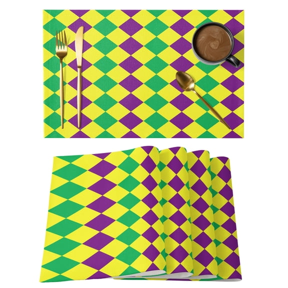 Green Purple Plaid Placemats Set of 12 Modern Geometric Minimalist Checkered Place Mats Indoor Wipeable Table Mats Washable Dining Table Placemats for Kitchen Holiday Party Home Decor 13x19 Inch
