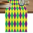 thumbnail image 1 of Green Purple Plaid Table Runner 70 Inches, Modern Geometric Minimalist Checkered Bed Runner Dresser Scarves Tabletop for Indoor Outdoor Parties/Ceremony/Banquet, 13" x 70", 1 of 9