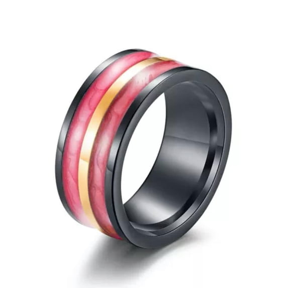 Green/Purple/Red Titanium Steel Gold Plated Band Men's Black Wedding Ring