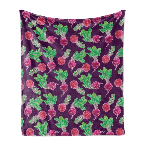 Green and Purple Soft Flannel Fleece Throw Blanket, Ripe Beets Pattern Cartoonish Design on Purple Background, Cozy Plush for Indoor and Outdoor Use, 50" x 60", Purple Green and Magenta, by Ambesonne