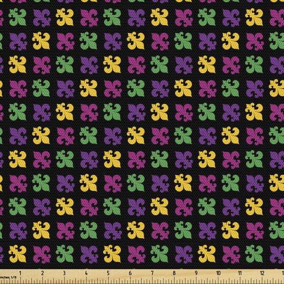 Ambesonne Green and Purple Fabric by the Yard Upholstery, Fleur de Lis Motif, 5 Yards, Charcoal Grey Multicolor