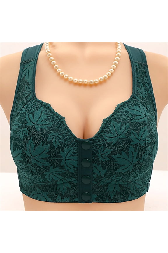 Green Push Up Bras for Women Thin Laceless Comfortable Breathability Underwear Large Size Brater Buckle Female Bra Deep V Neck Vest Bralette Wireless Bra