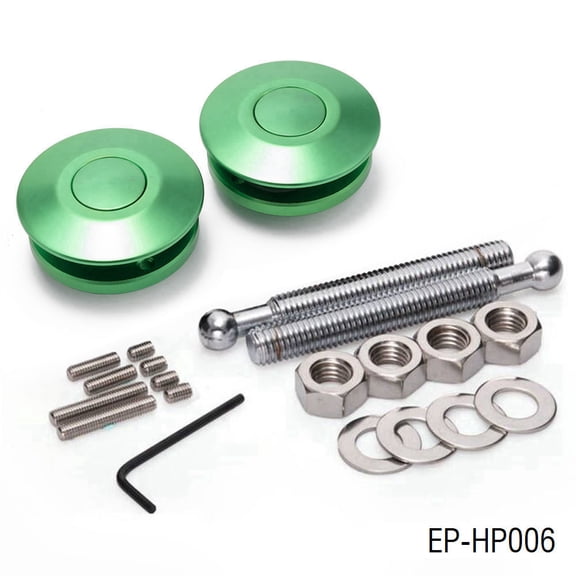 Green-Push Button Billet Hood Pins Lock Clip Kit Car Quick Latch EP-HP006