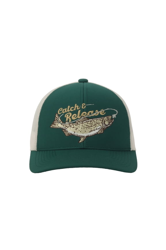 Green/Putty Trout 5-Panel Fishing Cap Structured, Embroidered, Snapback, One Size