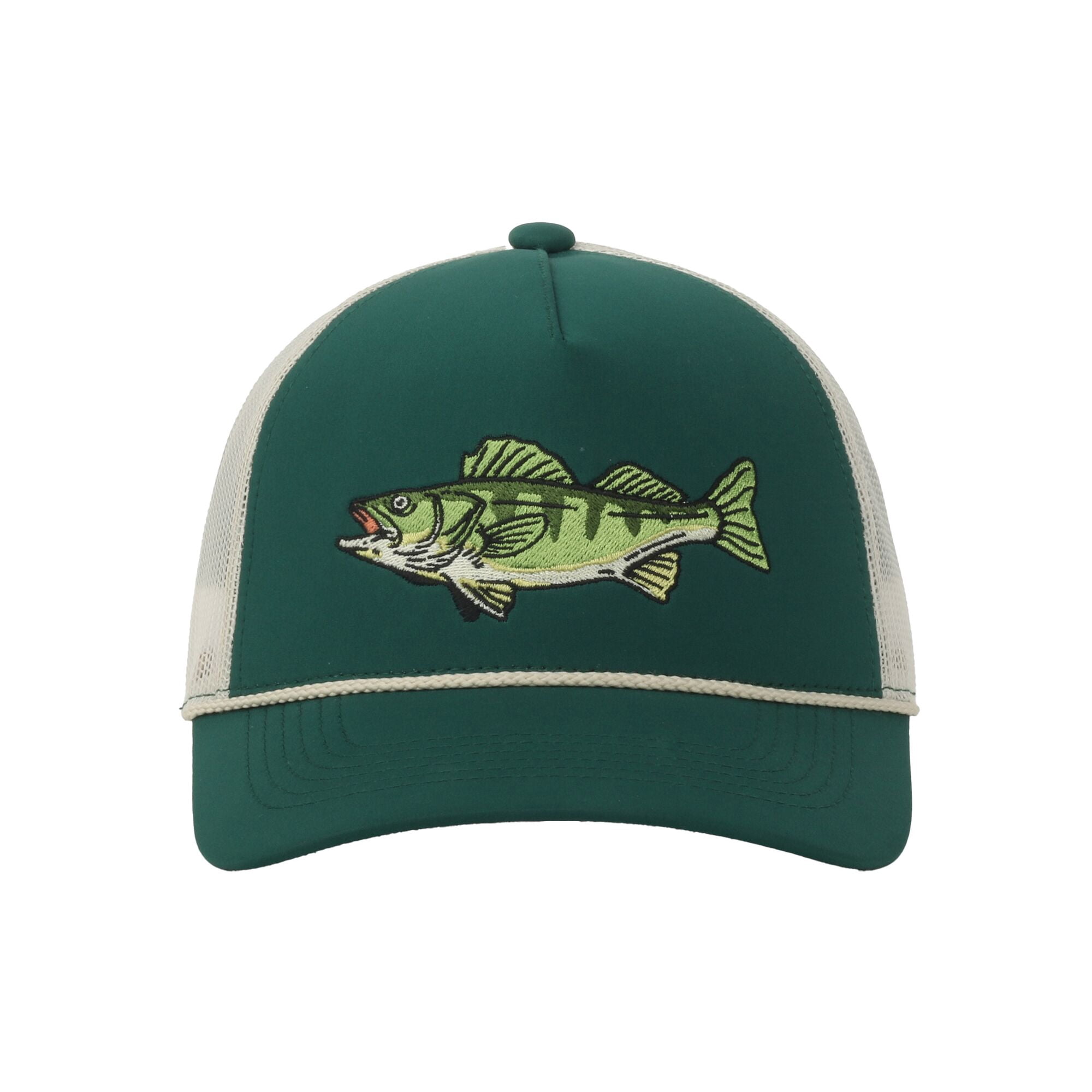Green/Putty Walleye 5-Panel Fishing Cap – Structured, Embroidered, Snapback, One Size