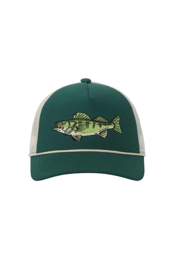 Green/Putty Walleye 5-Panel Fishing Cap Structured, Embroidered, Snapback, One Size