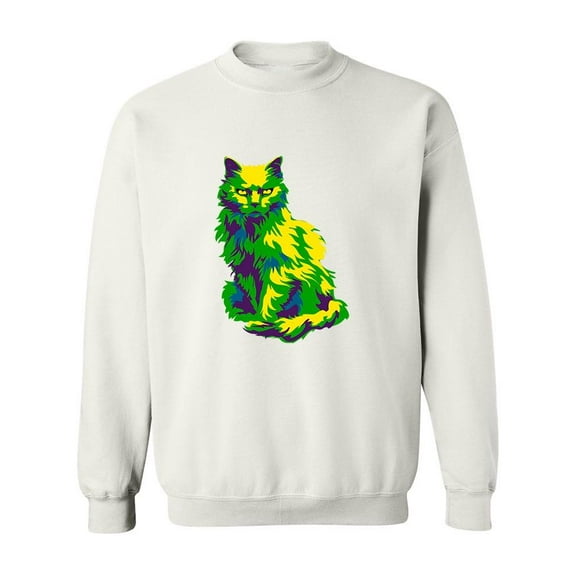 Green Pyschedelic Cat Design Sweatshirt Men -Image by Shutterstock, Male XX-Large
