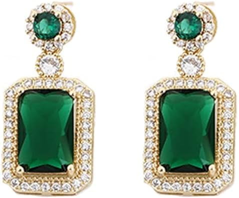 Green Quality Earrings Emerald Green Cubic Zirconia Stud 14K Gold Plated Crystal Hypoallergenic Jewelry for Sensitive Ears[b113]