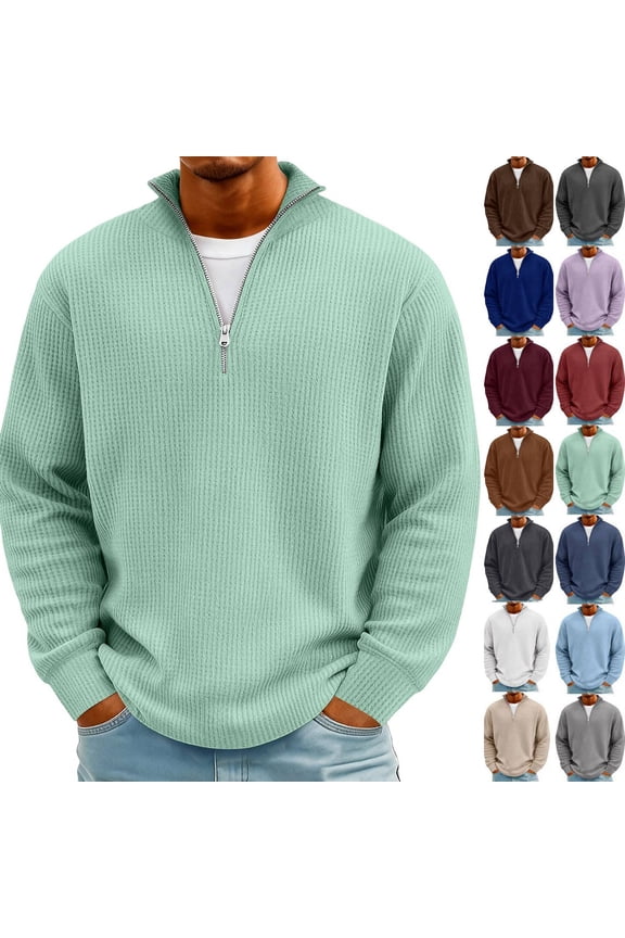 Green Quarter Zip Men Corduroy Slim Fit Cozy Pullover Heavy Big and Tall S-5XL