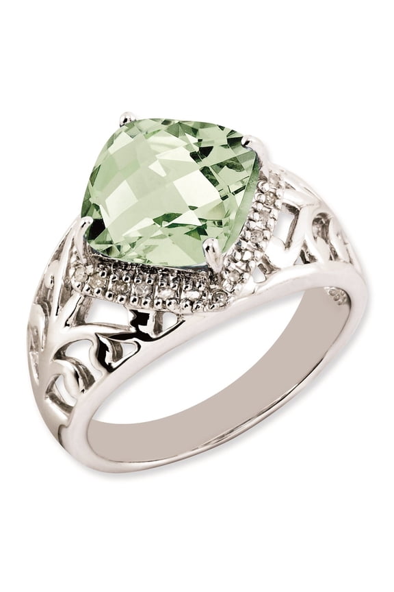 Green Quartz And Diamond Ring in Sterling Silver