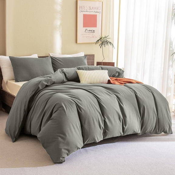 Green Queen Comforter Set, Cotton Soft Solid Lightweight Fluffy Boho Bedding, 3-Piece