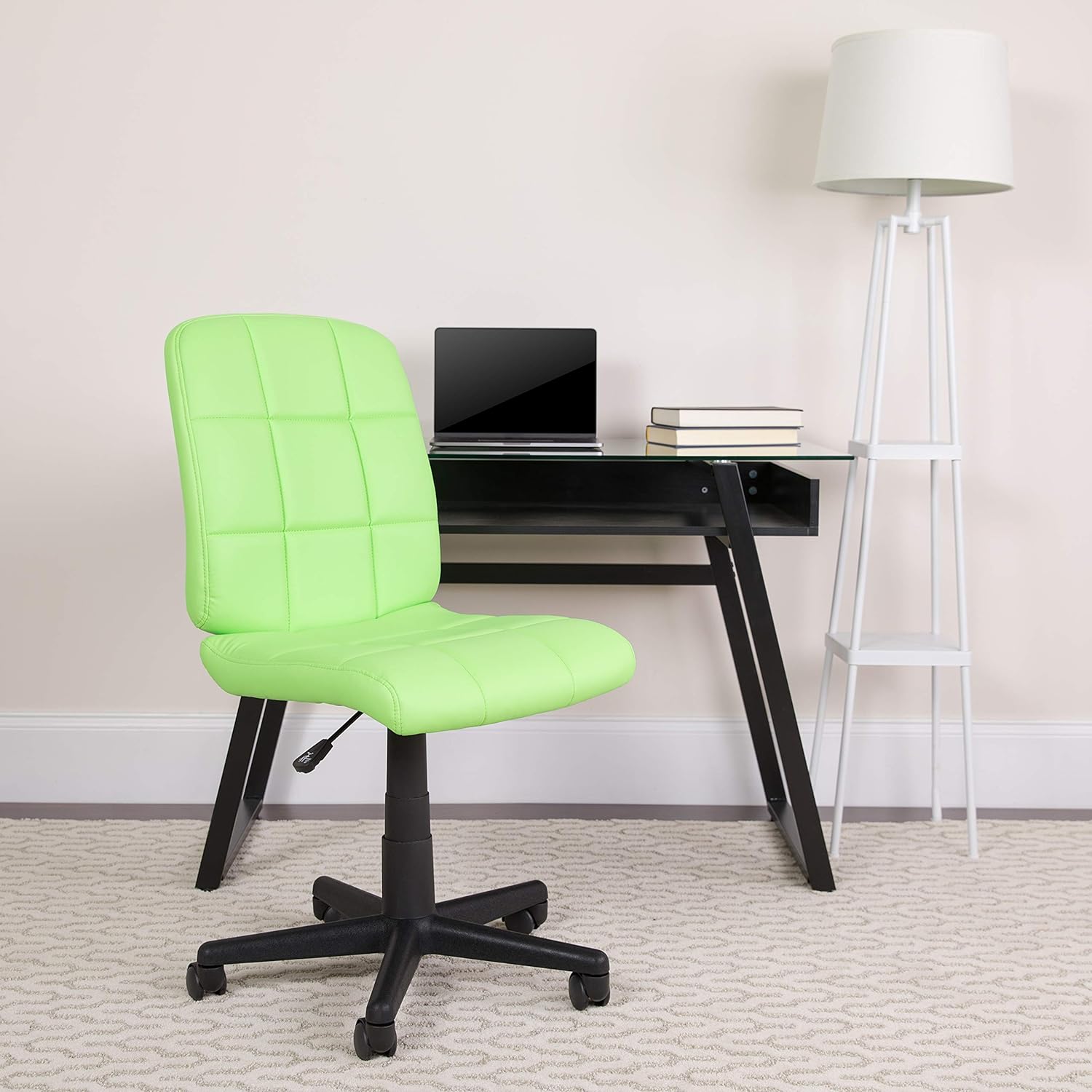 Green Quilted Vinyl Swivel Task Office Chair