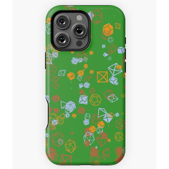 Green RPG Dice D20 Gamer Pattern Phone Case for iPhone 16 15 14 13 12 11 Pro Max