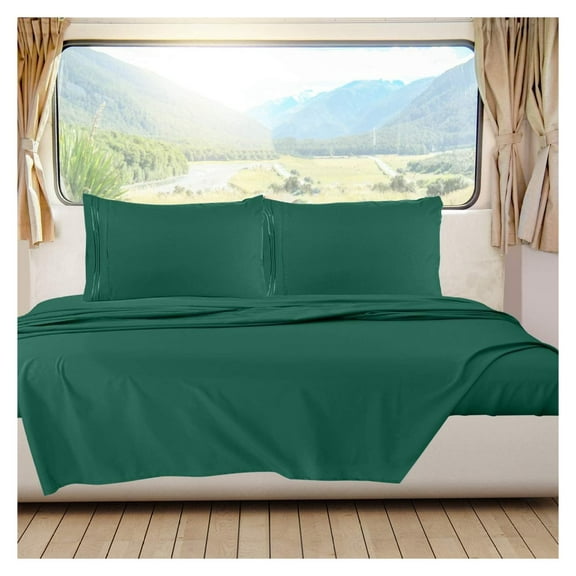 Green RV Queen Sheets – Super Soft RV Short Queen Sheets for RV Camper, 6 Piece 1800 Microfiber Fitted RV Sheets, Double Brushed RV Bed Sheets Set, Camper Sheets and Pillowcases
