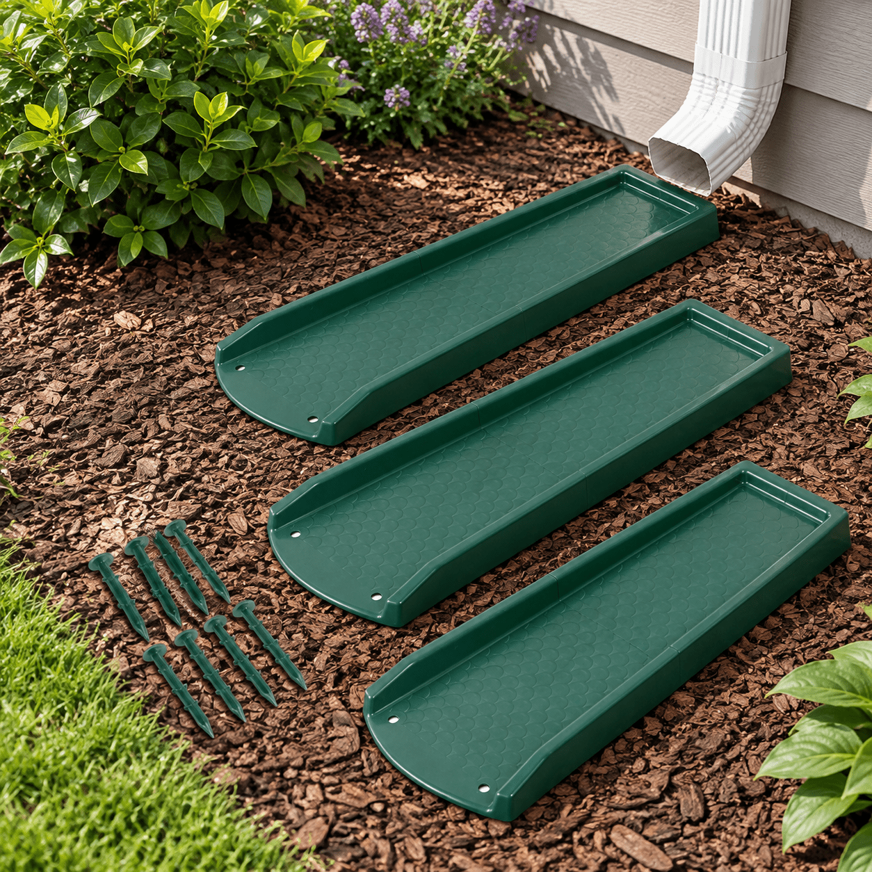 Green Rain Gutter Downspout Splash Block Extensions, 3 Pack, 24 Inch ...