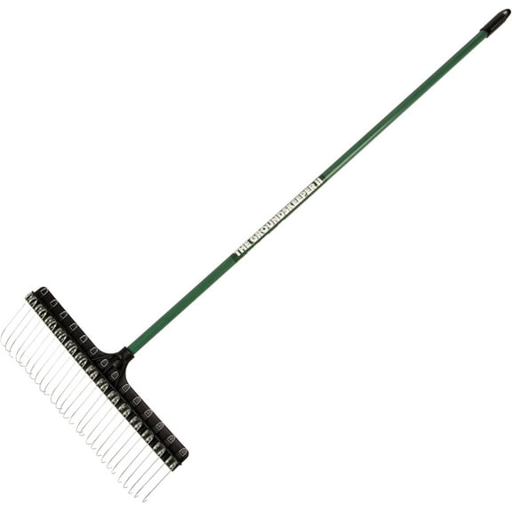 Green Rake 55-inch Lightweight Fiberglass Handle, 21-inch Head, Durable Steel Tines for Gardening, De-Thatching or Professional Landscaping