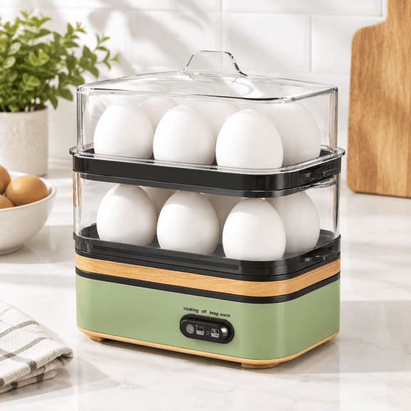Green Rapid Electric Egg Cooker, 12 Egg Capacity, Multi-Functional Steamer for Breakfast