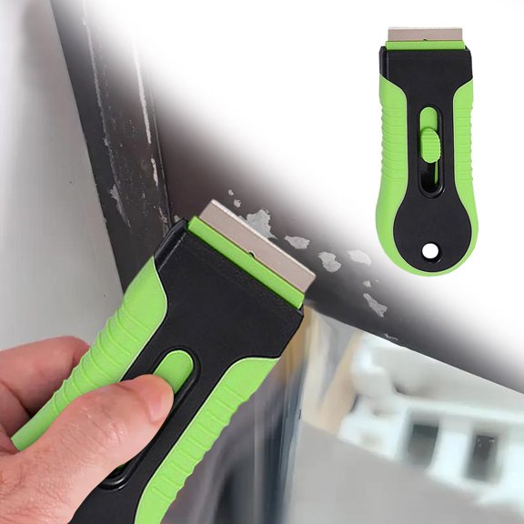 Green Razor Blade Scraper Tool, 1 PCS, Anti-Slip Ergonomic Handle Design, Razor Scraper Set for Cleaning Window, Paint, Oven, Glass, Stove