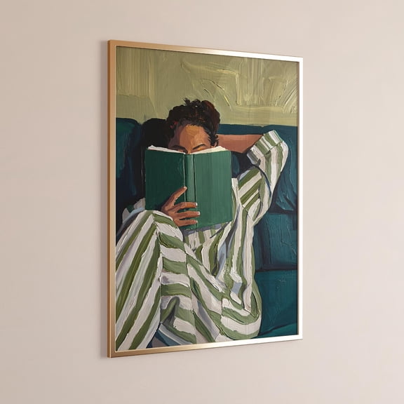 Green Reading Woman Modern Book Art Poster Unframed Paper Print