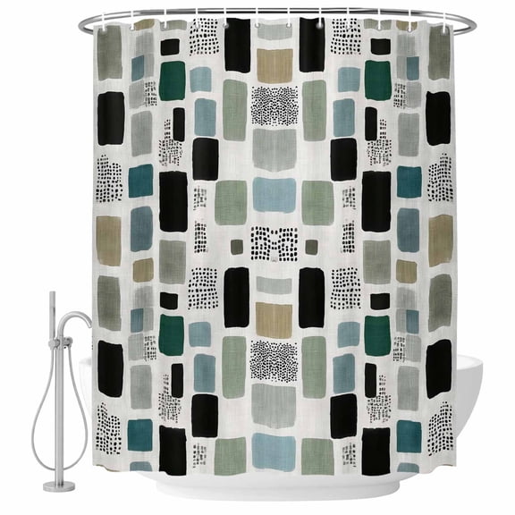 Green Rectangle Shower Curtain for Bathroom, Abstract Sage Green Black Rectangle Waterproof Cloth Fabric Bathroom Accessories Set with 9 Rust Proof Plastic Hooks, 36"x72"