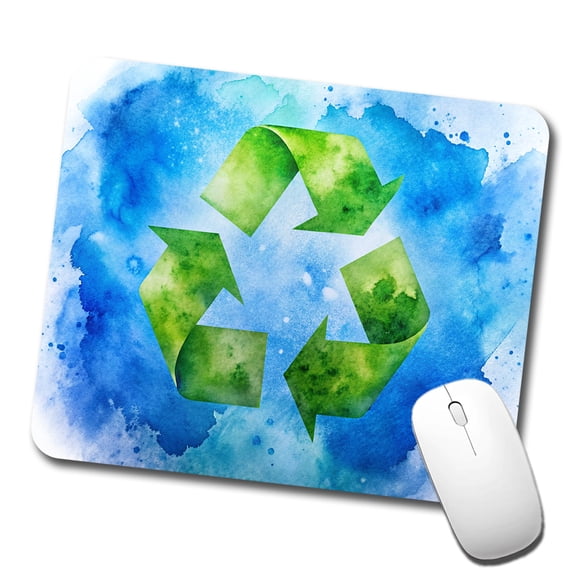 Green Recycle Symbol On A Blue Background Watercolor Mouse Pad Low Profile Gaming Mat