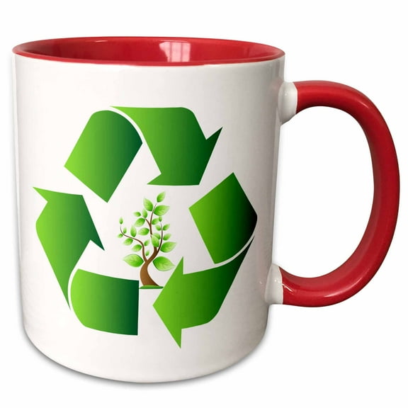 3drose, Green Recycle Symbol with a Tree in the Center, 11oz Two-tone Red Mug