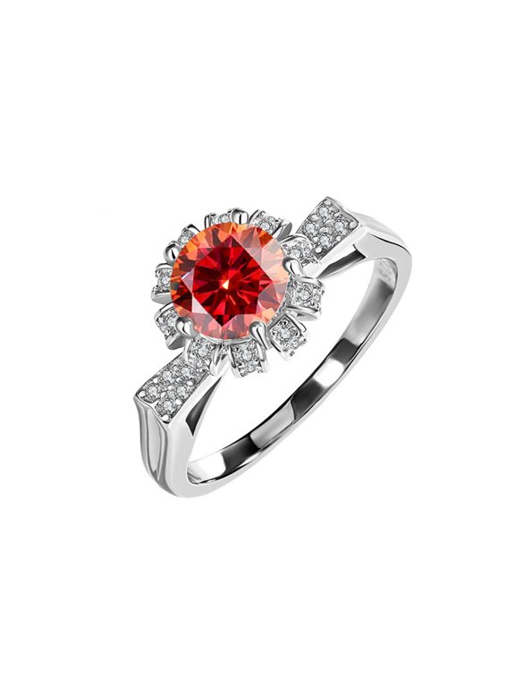Green/Red 1 Carat Moissanite Rings for Women D Color VVS1 925 Sterling Silver Round Cut Moissanite Wedding Bands Simulated Diamond Wedding Rings Lab Diamond Engagement Rings
