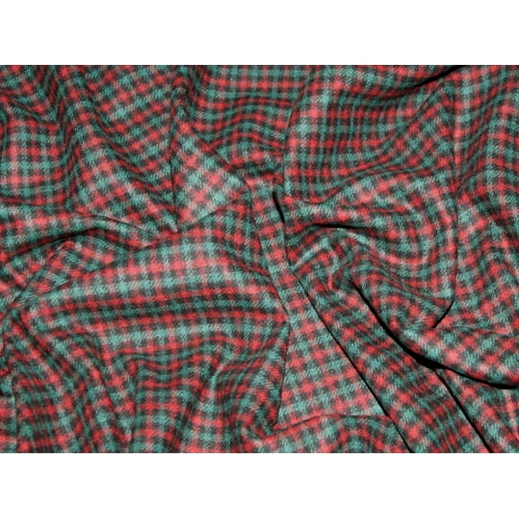 Green & Red Check Wool Blend Coat Weight Designer Dress Fabric - per yard