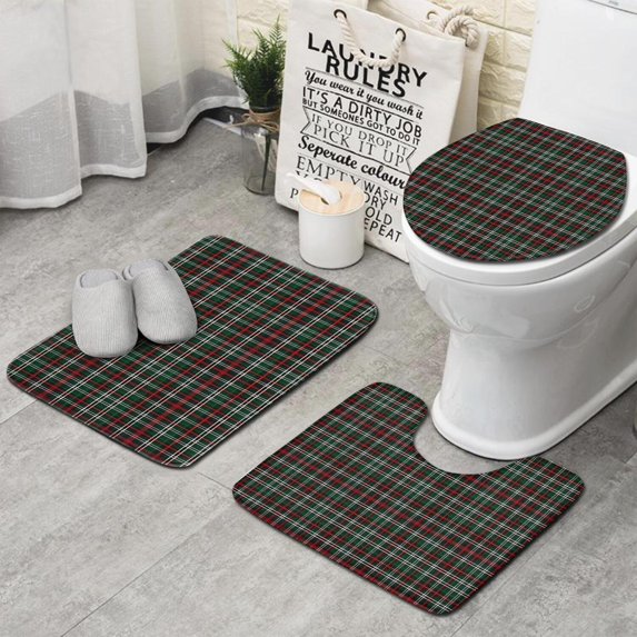 Green and Red Checkerboard Checkered Pattern Bathroom Rugs Sets 3 Piece,Toilet Cover Set,Absorbent Non Slip Bathroom Mats Sets with U-Shaped Contour Rug Toilet Rug Set