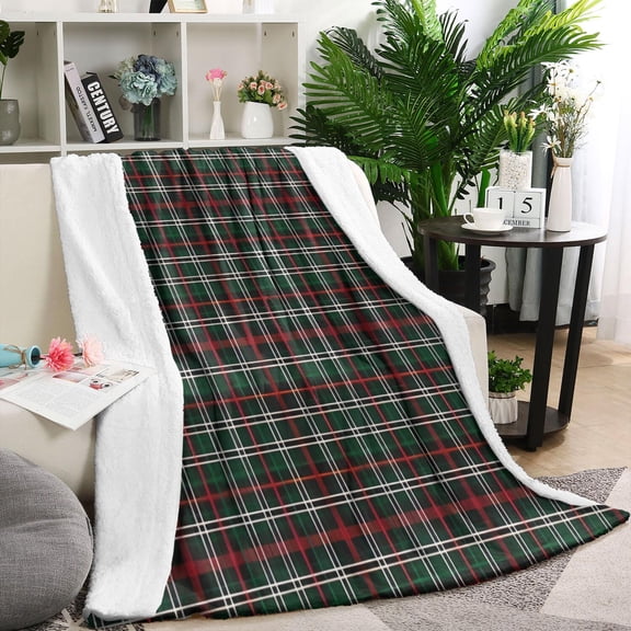 Green and Red Checkerboard Checkered Pattern Blanket,Comfortable Soft Lamb Wool Throw Blanket,All Season,Warm Lightweight Blankets for Sofa Bed Couch Living Room Chair,60"x80"