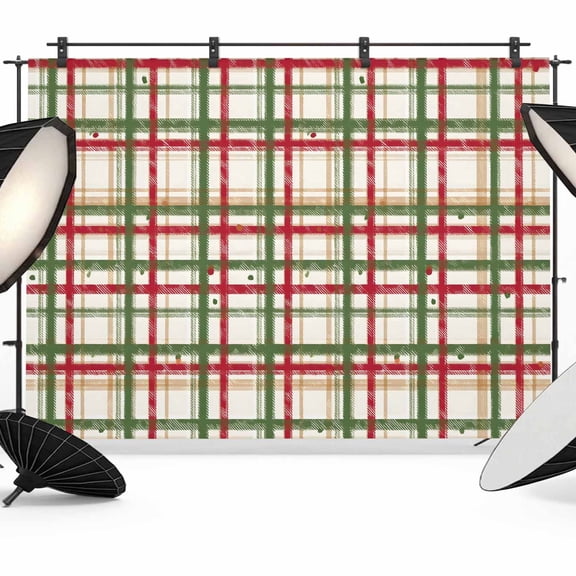 Green Red Checkered Backdrop for Photography,Fabric Photo Background Backdrop,Farmhouse Christmas Winter Striped Photo Booth Background for Portrait Photoshoot Video Wedding Decoration Banner 7x5ft