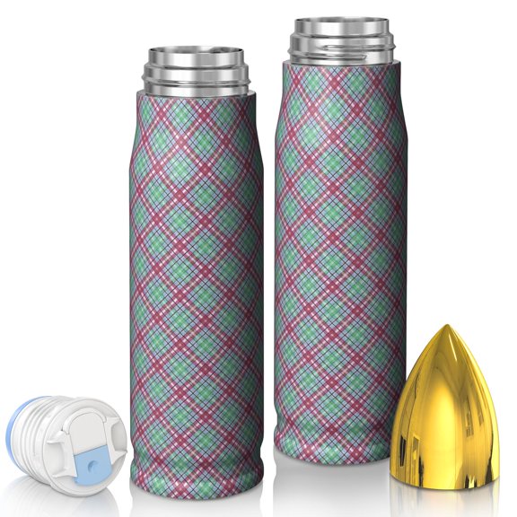 Green and Red Checkered Pattern Bullet Tumbler, Vacuum Insulated Unique Insulated Beverage Holder Bpa-free Pc Lid Gifts Ideas for Teens Adults Office Workers Teachers