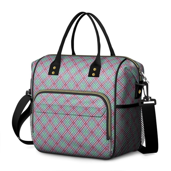Green and Red Checkered Pattern Insulated Leakproof Lunch Box for Women, Large Lunch Bag for Tween Teen Adult, Loncheras Para Mujer for Work Beach Travel Picnic Camping