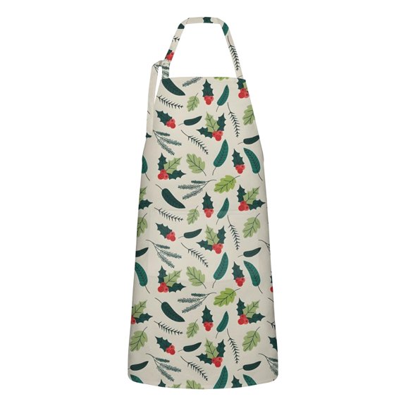 Green and Red Christmas Holly Apron-Garden Aprons for Women with Pockets-Cotton Linen Waterproof Kitchen Cooking Gardening Aprons Adjustable for Kitchen,Cooking,BBQ and Salon 32"x27"