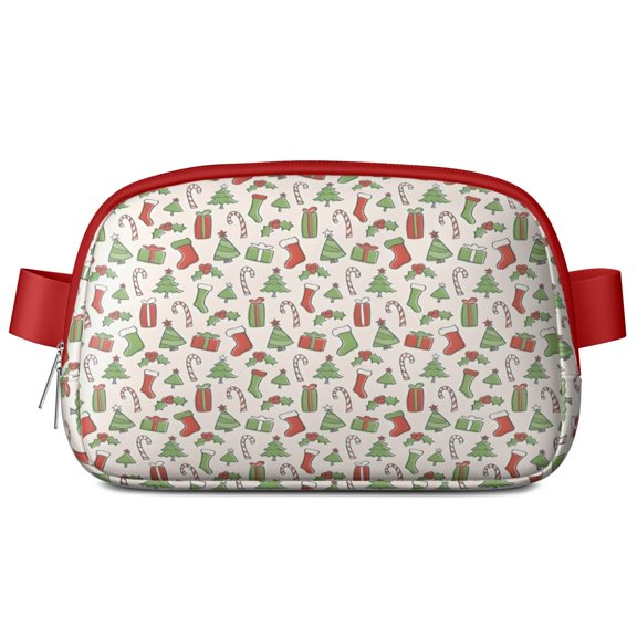 Green and Red Christmas Pattern Cute Fanny Packs for Women,Travel Waterproof Crossbody Fanny Bags Waist Purse for Women Anti Theft Adjustable Strap for Running Travel Cycling