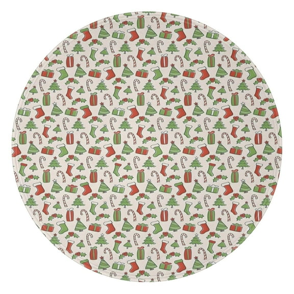 Green and Red Christmas Pattern Round Blanket,Comfortable Soft Flannel Throw Blanket,All Season,Warm Lightweight Blankets for Sofa Bed Couch Living Room Chair 47"x47"