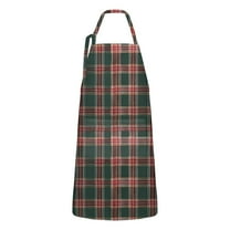 Green and Red Christmas Plaid Apron-Garden Aprons for Women with Pockets-Cotton Linen Waterproof Kitchen Cooking Gardening Aprons Adjustable for Kitchen,Cooking,BBQ and Salon 32"x27"