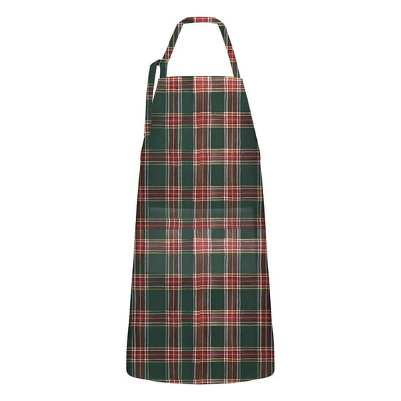 Green and Red Christmas Plaid Apron-Garden Aprons for Women with Pockets-Cotton Linen Waterproof Kitchen Cooking Gardening Aprons Adjustable for Kitchen,Cooking,BBQ and Salon 32"x27"