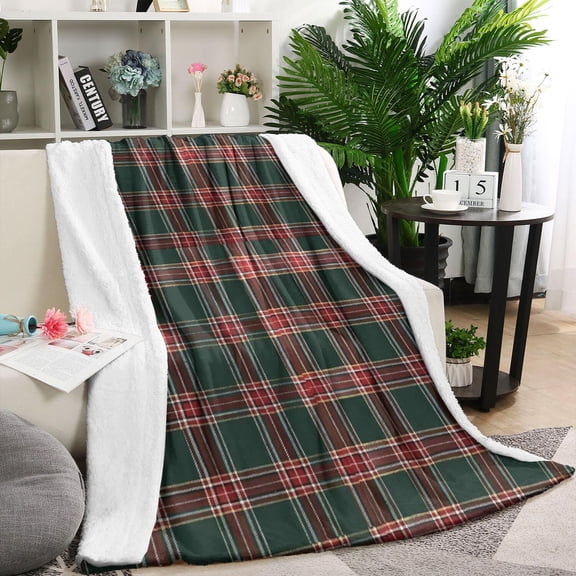 Green and Red Christmas Plaid Pattern Blanket,Comfortable Soft Flannel Throw Blanket,All Season,Warm Lightweight Blankets for Sofa Bed Couch Living Room Chair,60"x80"