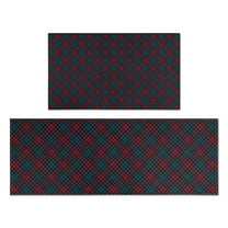 Green and Red Christmas Plaid Pattern Kitchen Rugs Sets Of 2,Anti Fatigue Kitchen Mat Rugs Non Slip Washable,Decorative Kitchen Floor Mats for Kitchen,Sink,Laundry,17"x30" 17"x47"