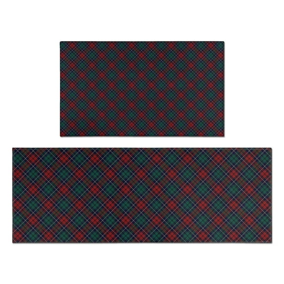 Green and Red Christmas Plaid Pattern Kitchen Rugs Sets Of 2,Anti Fatigue Kitchen Mat Rugs Non Slip Washable,Decorative Kitchen Floor Mats for Kitchen,Sink,Laundry,17"x30"+17"x47"