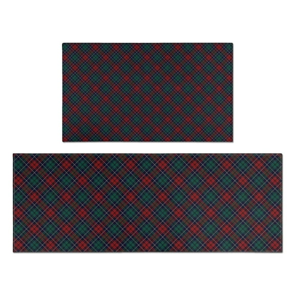 Green and Red Christmas Plaid Pattern Kitchen Rugs Sets Of 2,Anti Fatigue Kitchen Mat Rugs Non Slip Washable,Decorative Kitchen Floor Mats for Kitchen,Sink,Laundry,17"x30"+17"x47"