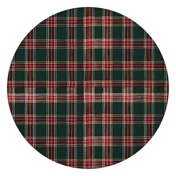 Green and Red Christmas Plaid Pattern Round Fitted Tablecloth with Elastic Edge,Dining Table Cover Waterproof,Outdoor Round Tablecloth for Camping,Dining,Indoor and Outdoor